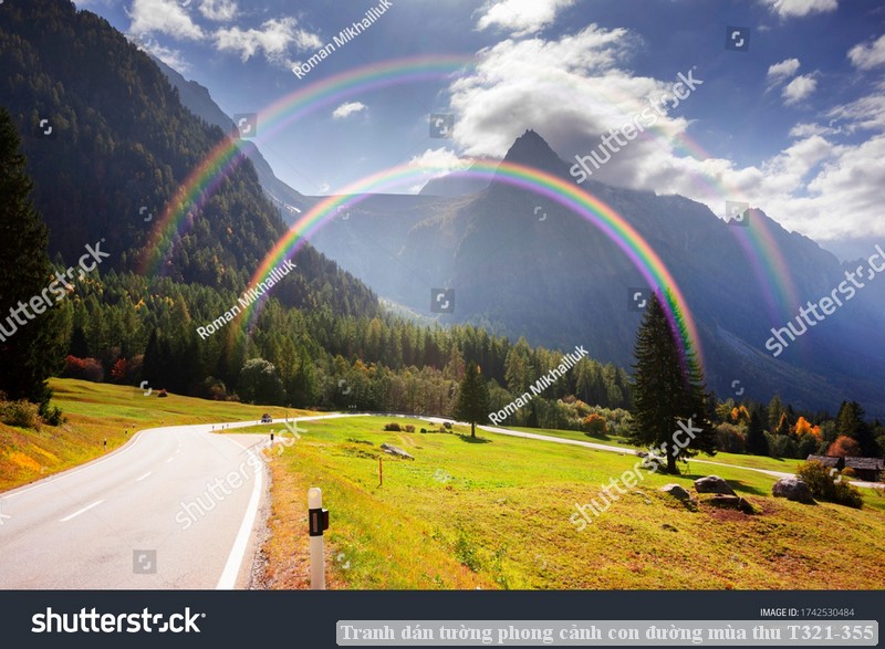 Tranh dán tường phong cảnh con đường mùa thu T321-355